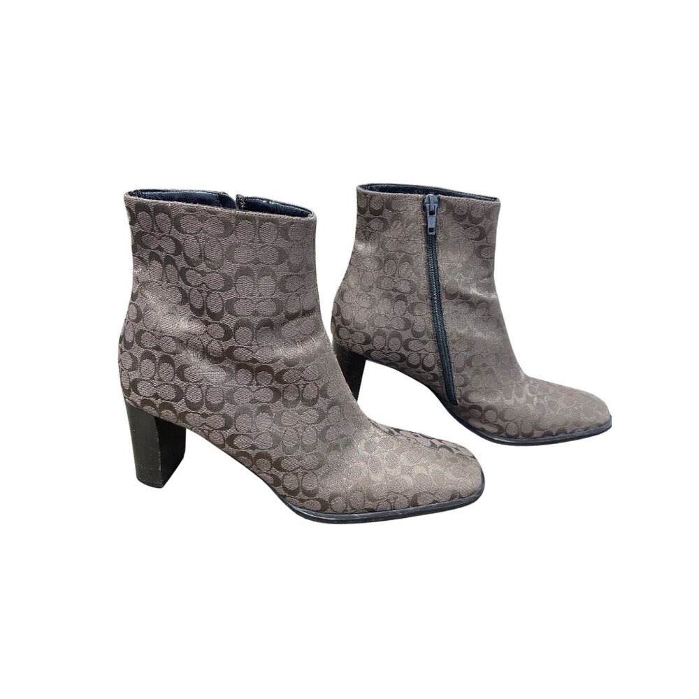 Coach Brianna womans 3" block heel canvas monogram ankle boots sz 7.5B SKU 9824 - Picture 3 of 16